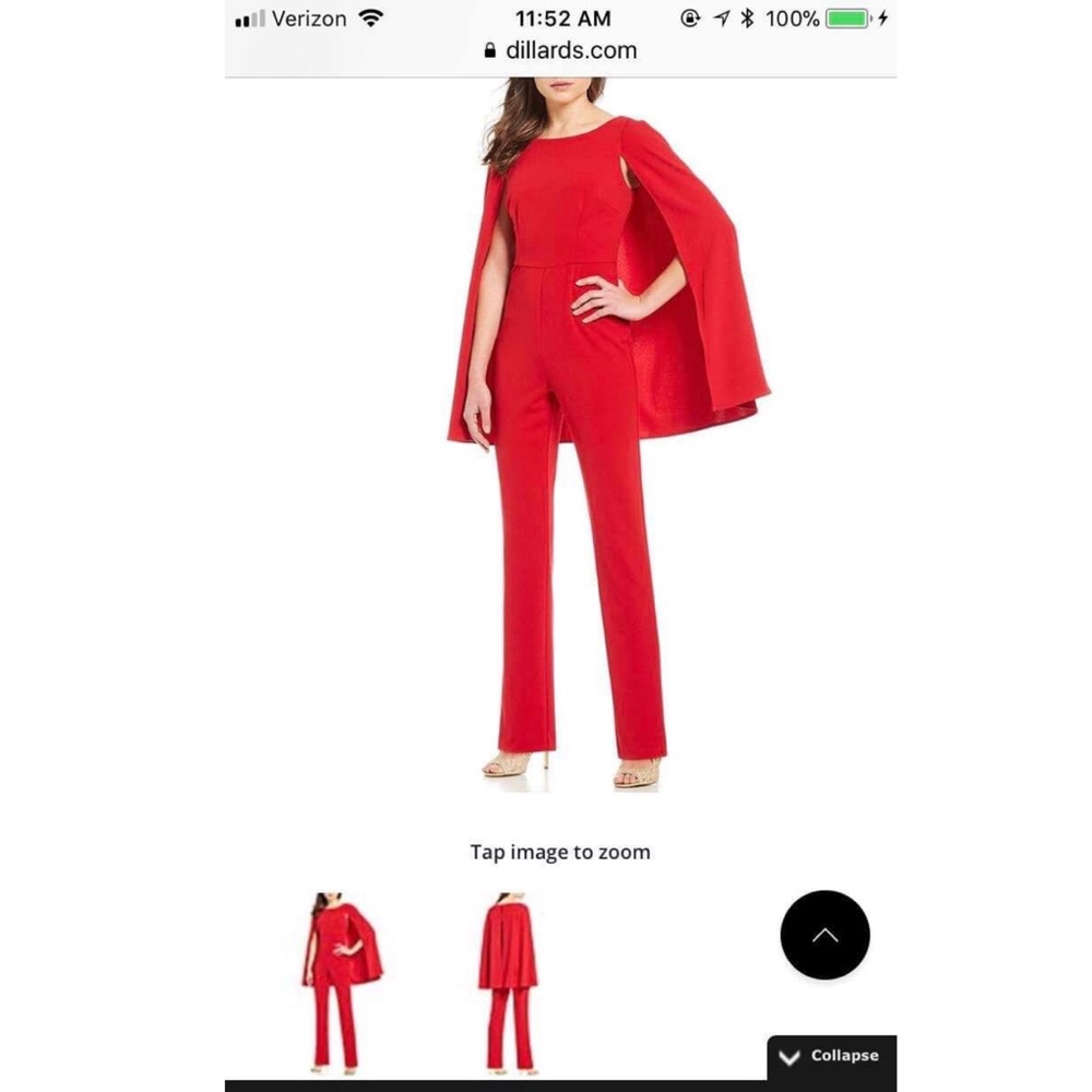 Adrianna Papell Red Jumpsuit with Attached Cape